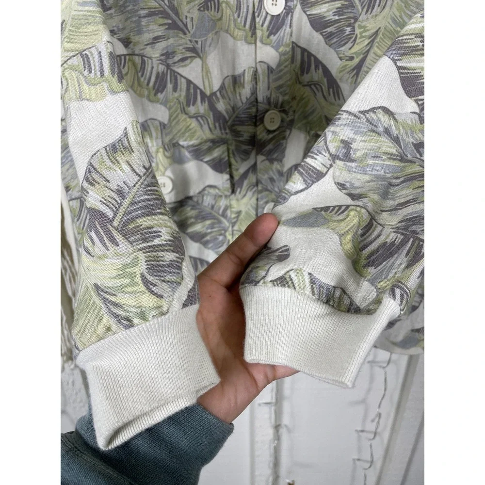 Disney Spirit Jersey Button Down Linen Palm Leaf Men Small Tropical Est 1971